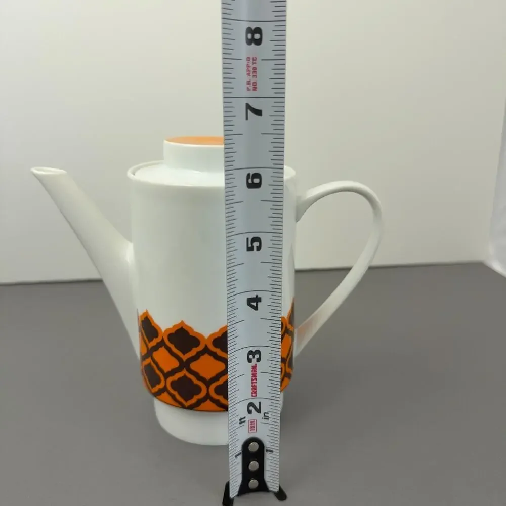 VTG Melitta Germany Coffee Pot White Orange Brown Geometric Atomic MCM Porcelain